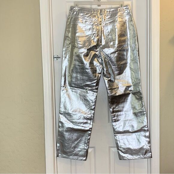 Fashion Nova Felt A Spark Metallic Straight Leg Pants Size 15 Silver - Picture 10 of 10